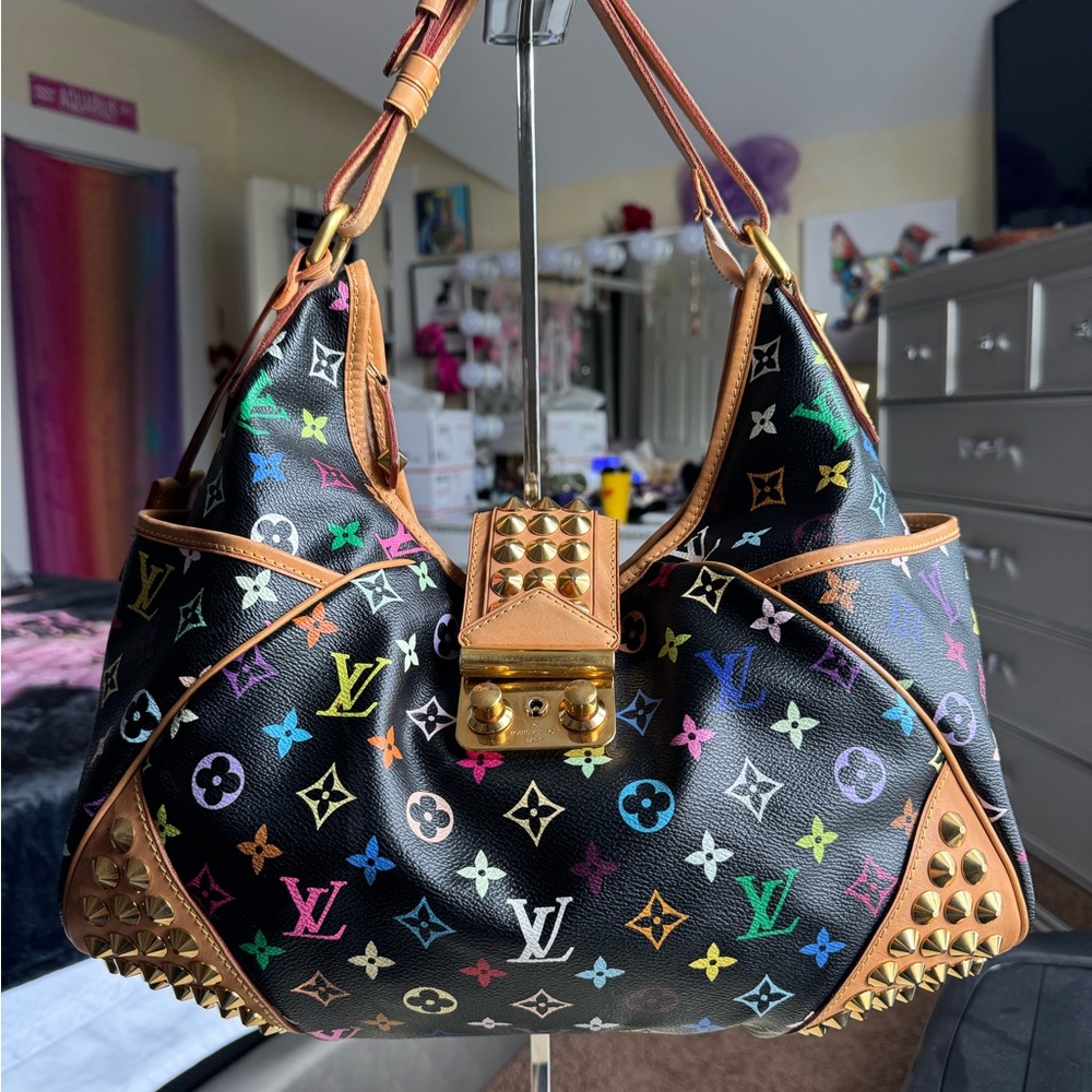 SOLD!! Louis Vuitton Black Multicolor Studded Crissie MM Shoulder Bag